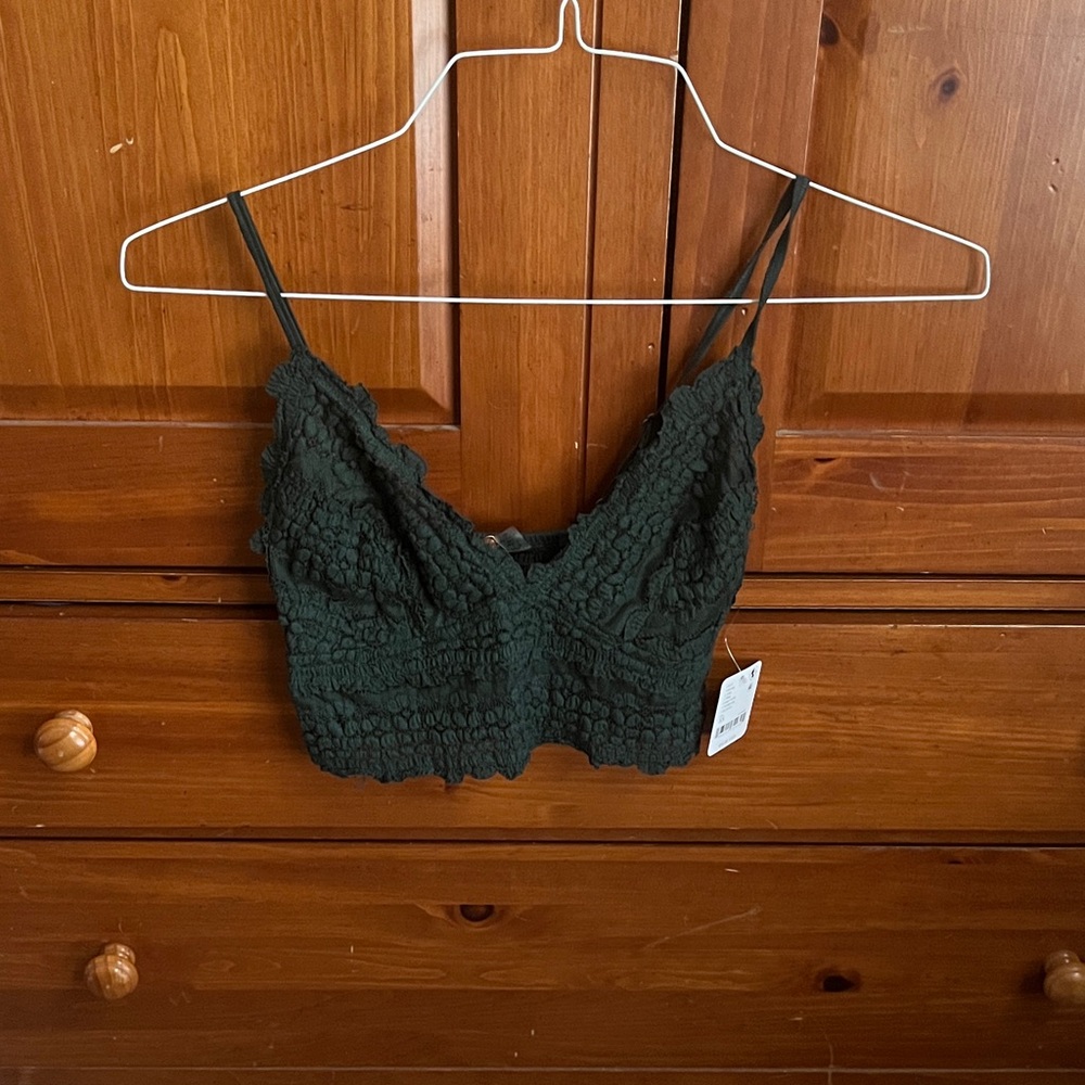 Free People xs Dark Green Textured bralette/ Crop Top